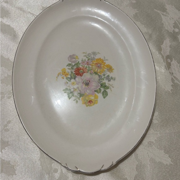 Vintage  Yellow and White Round Serveware Plate with Floral Design - Picture 2 of 9